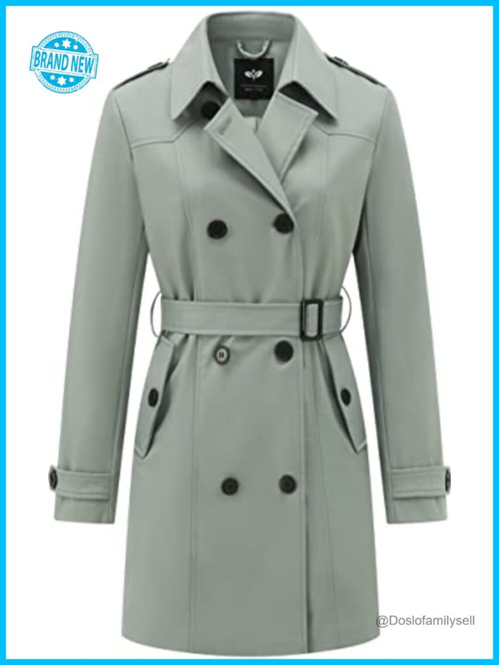 Women's Trench Coat Double-Breasted Classic Lapel Overcoat Removable Belt